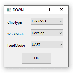 Flash Download Tool - Chip Type:ESP32-S3; WorkMode:Develop; LoadMode: UART;